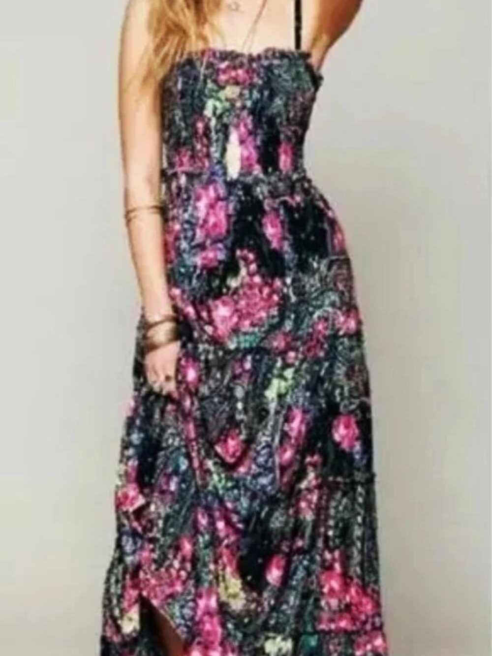 Free People Easy Come Easy Go Tiered Floral Print Maxi Dress Size M